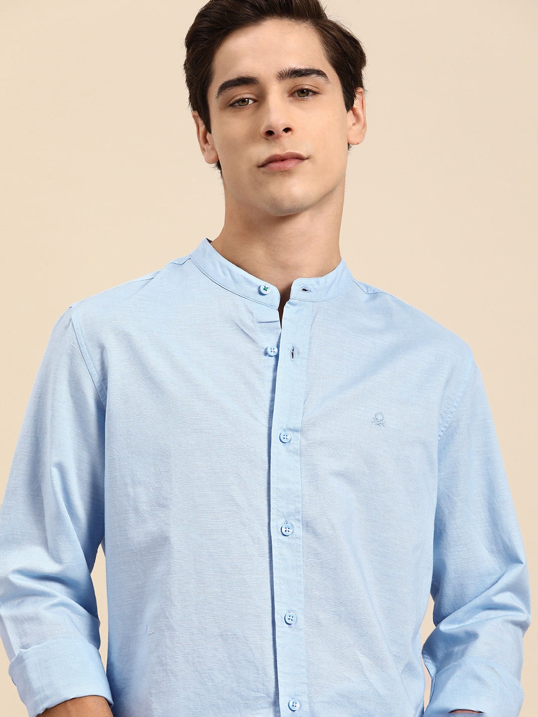 

United Colors of Benetton Linen Cotton Slim Fit Casual Shirt, Blue