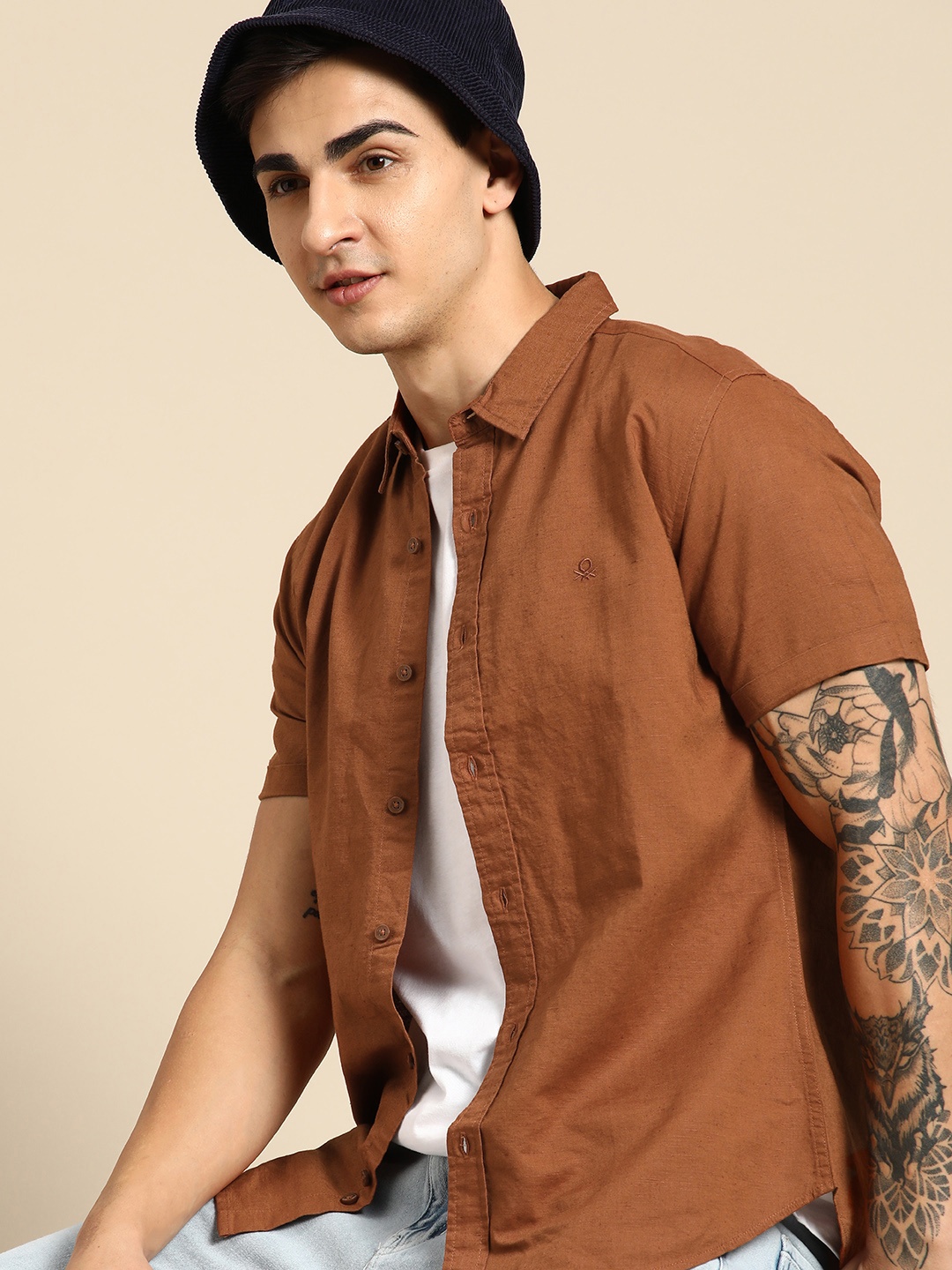 

United Colors of Benetton Slim Fit Casual Shirt, Rust