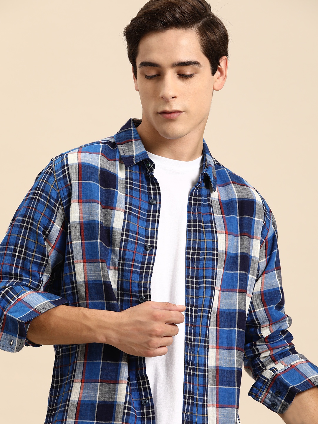 

United Colors of Benetton Pure Cotton Checked Casual Shirt, Blue