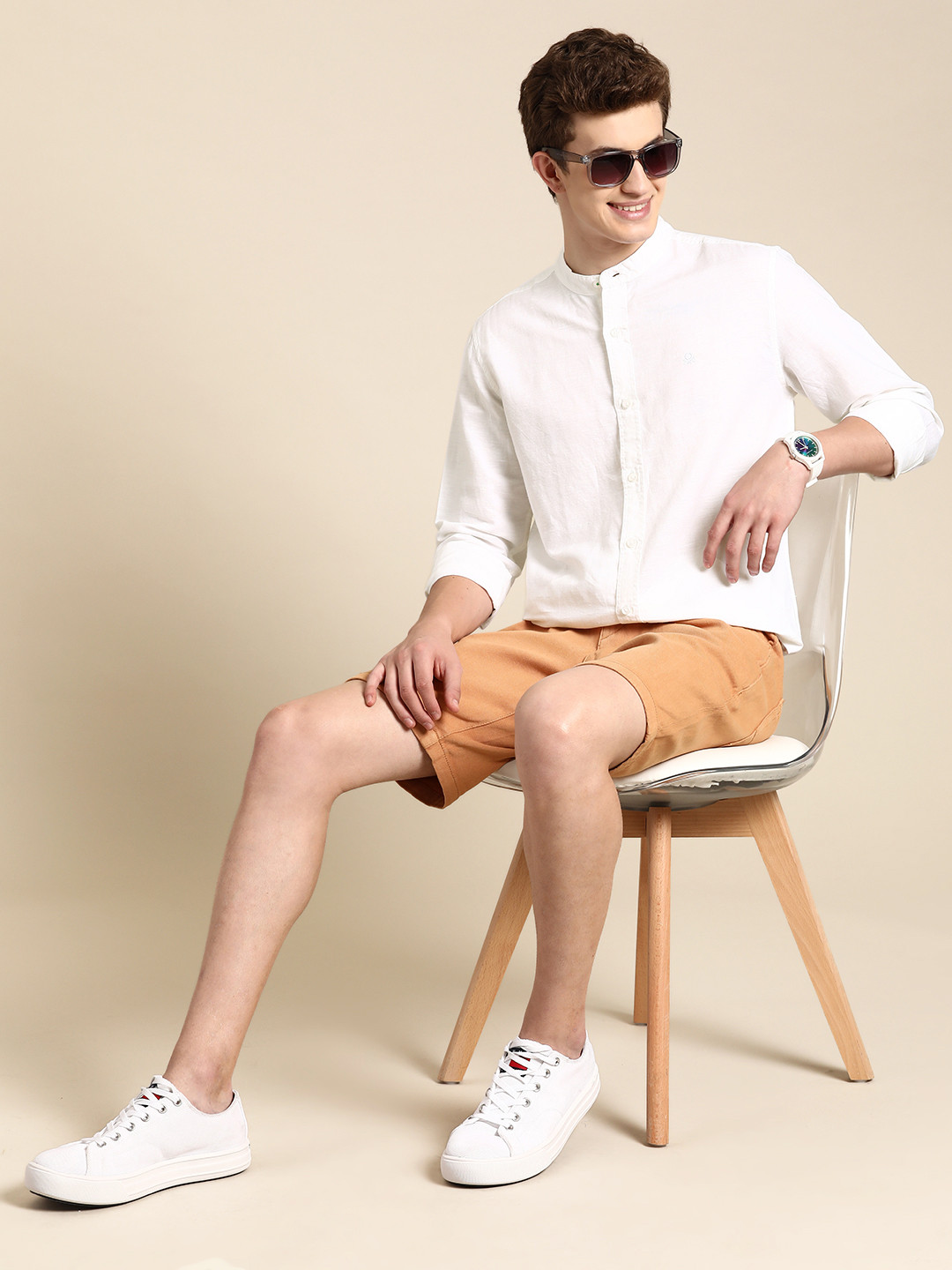 

United Colors of Benetton Slim Fit Cotton Linen Shirt, White