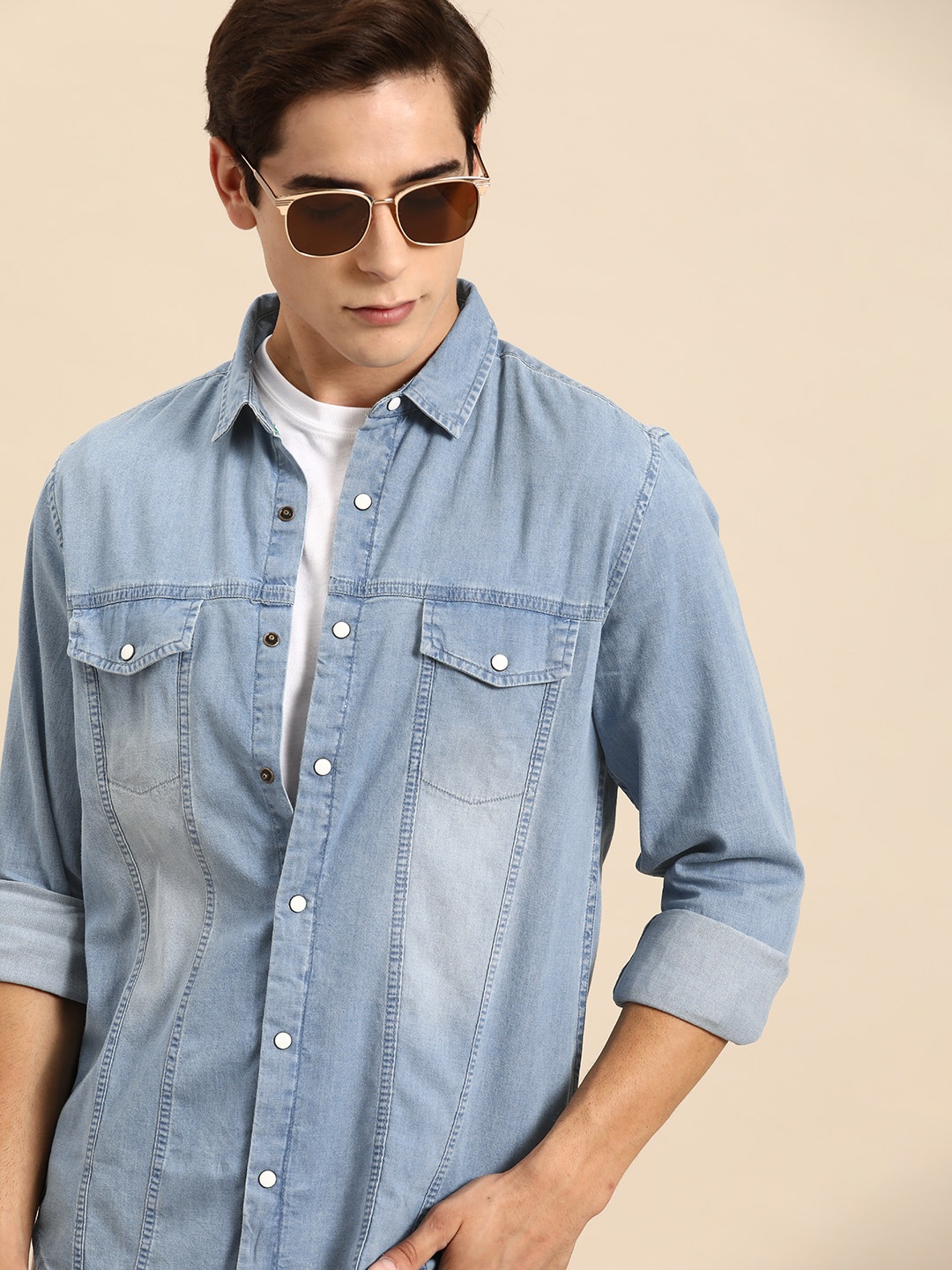

United Colors of Benetton Washed Denim Casual Shirt, Blue