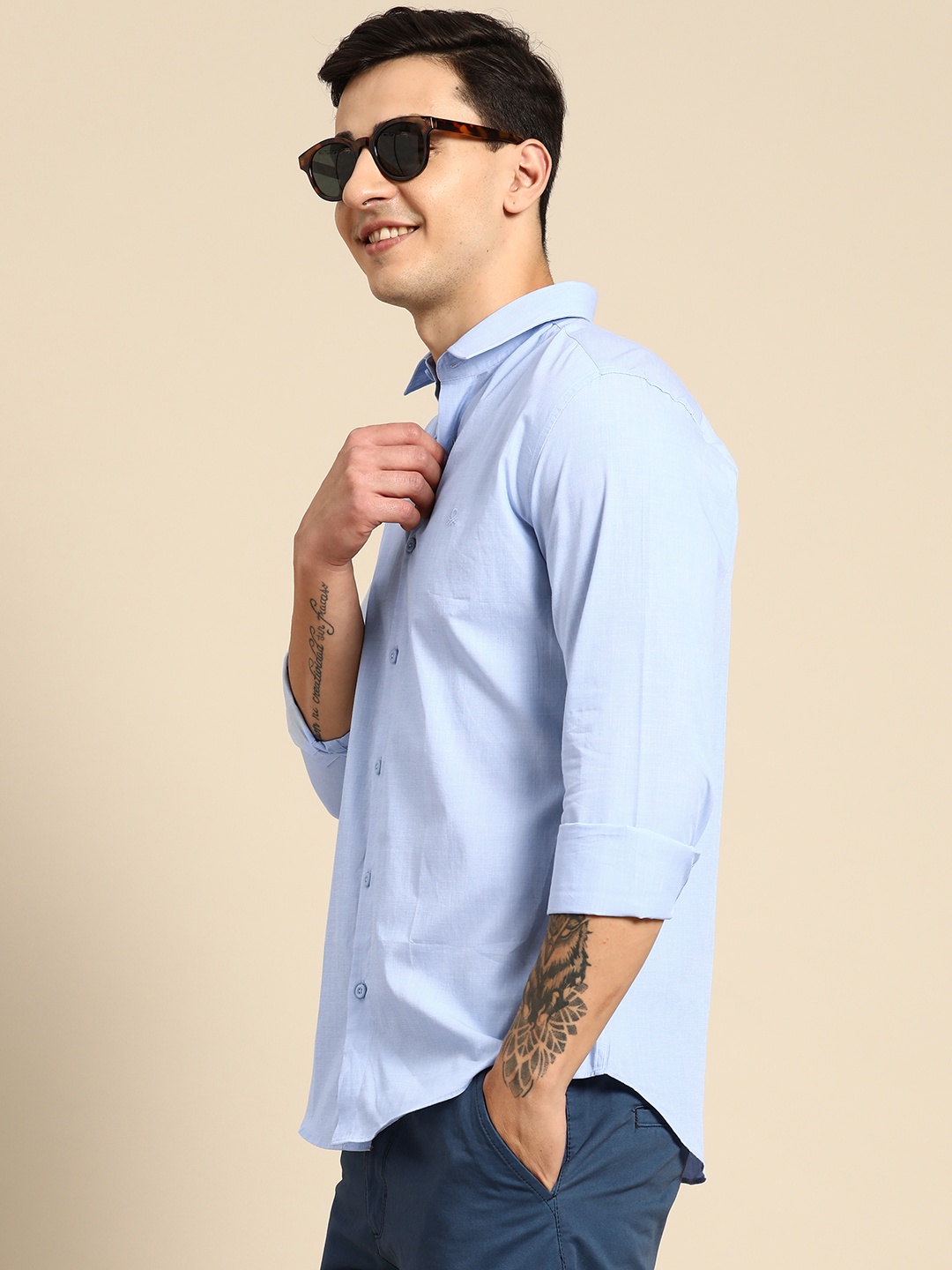 

United Colors of Benetton Cotton Slim Fit Casual Shirt, Blue