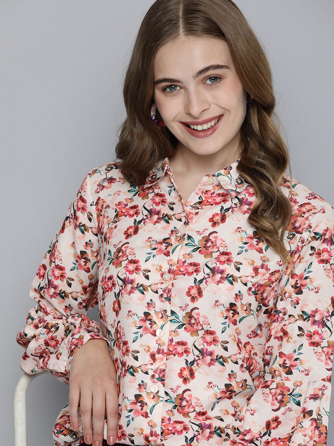 

Mast & Harbour Floral Print Shirt Style Top, Pink