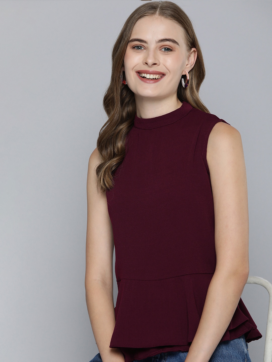 

Mast & Harbour Peplum Top, Maroon