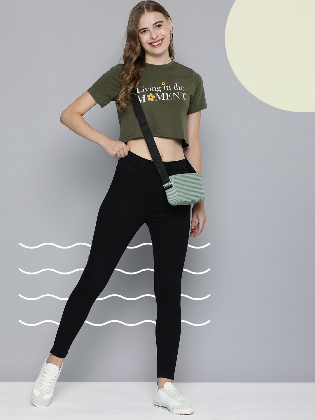 

Mast & Harbour Women Typography Printed Crop T-shirt, Olive