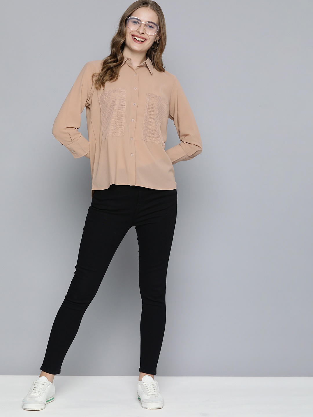 

Mast & Harbour Women Opaque Casual Shirt, Beige