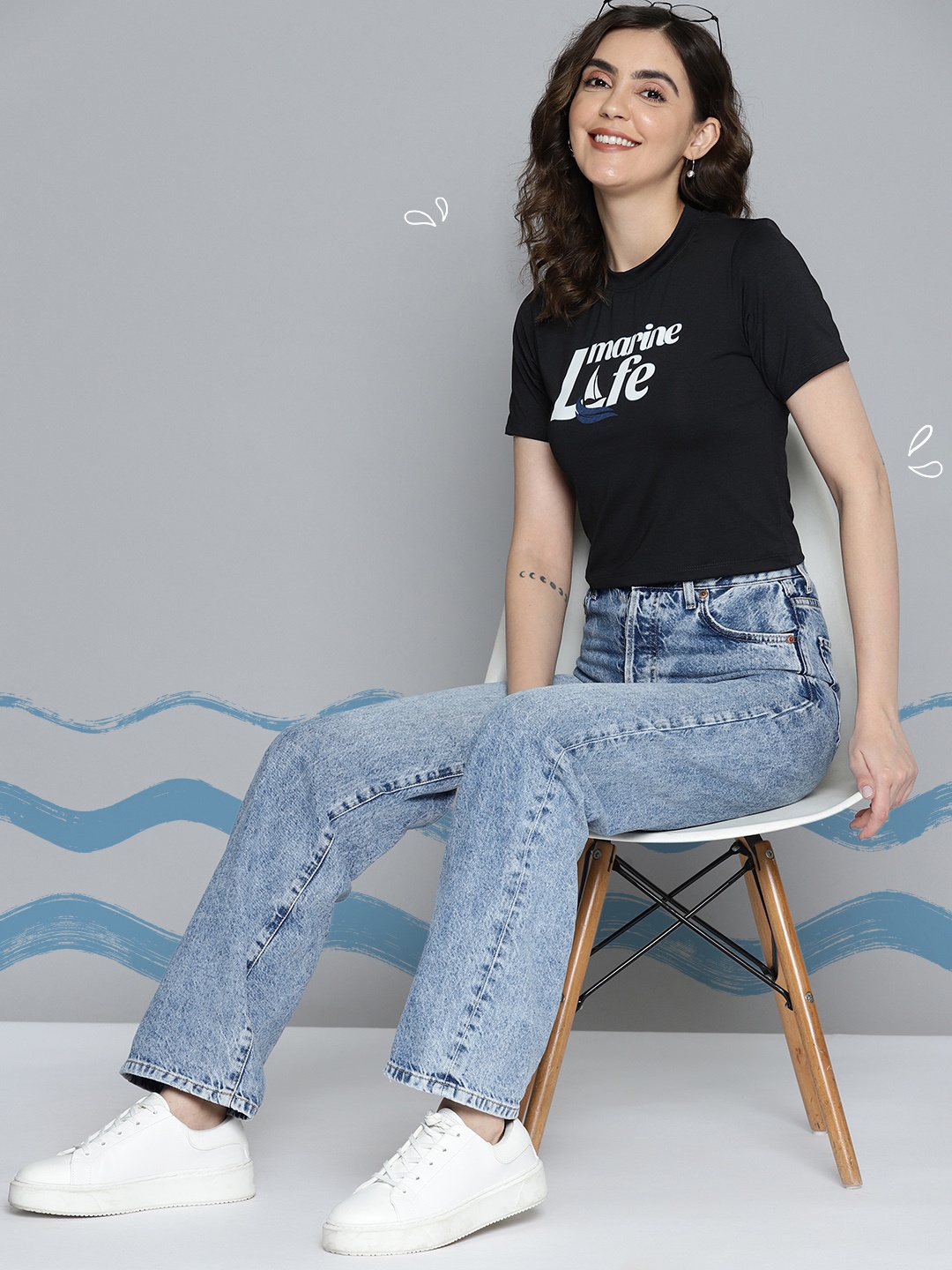 

Mast & Harbour Typography Print Crop T-shirt, Black