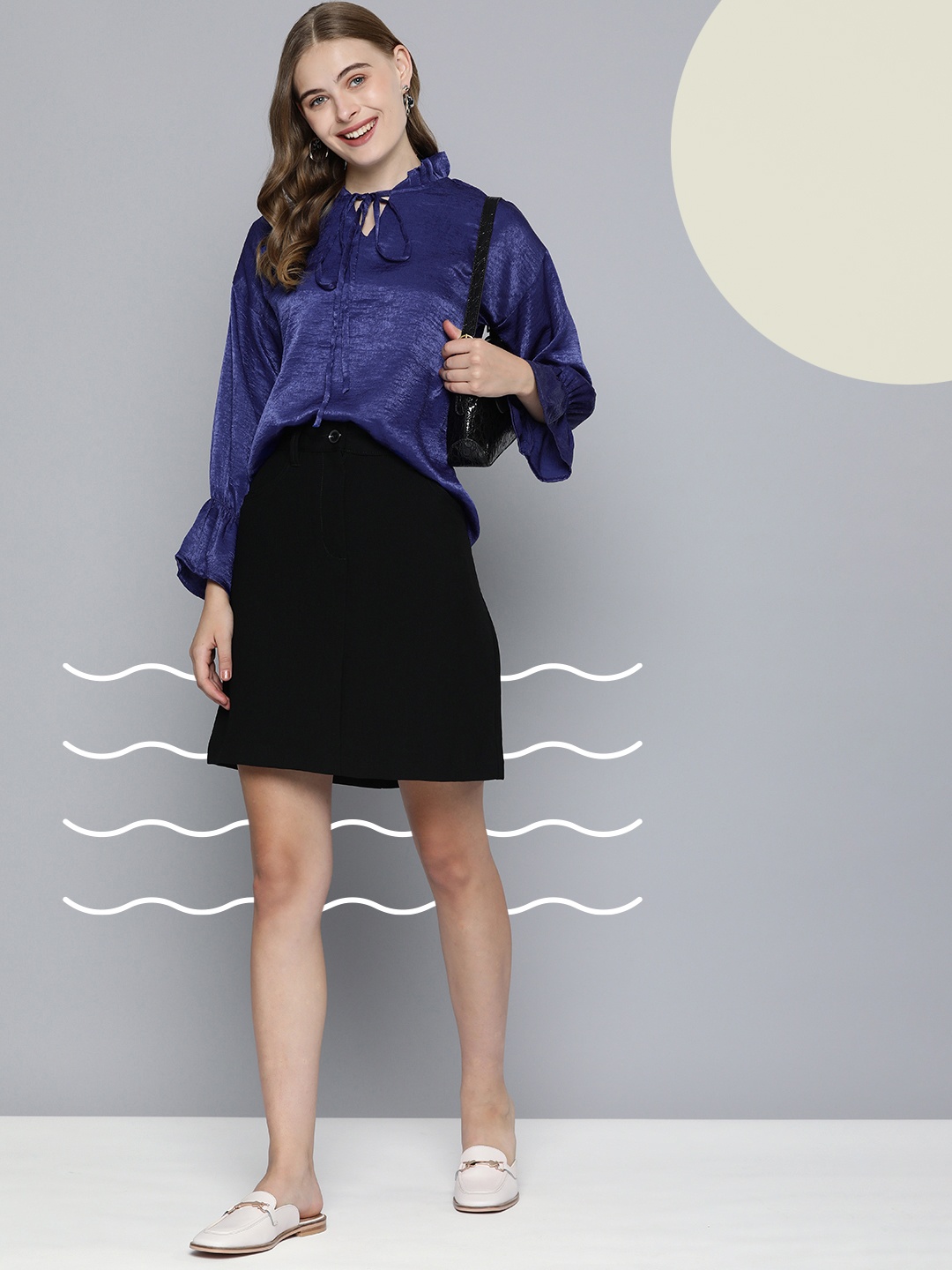 

Mast & Harbour Tie-Up Neck Bell Sleeves Top, Blue