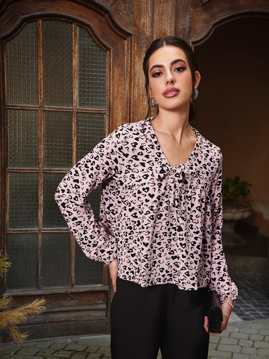 

DressBerry Printed Puff Sleeves Top, Lavender