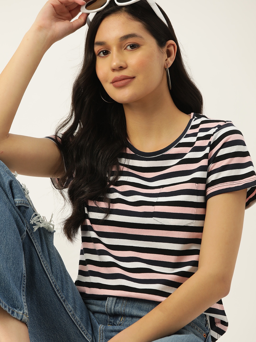 

DressBerry Women Striped Pocket T-shirt, White