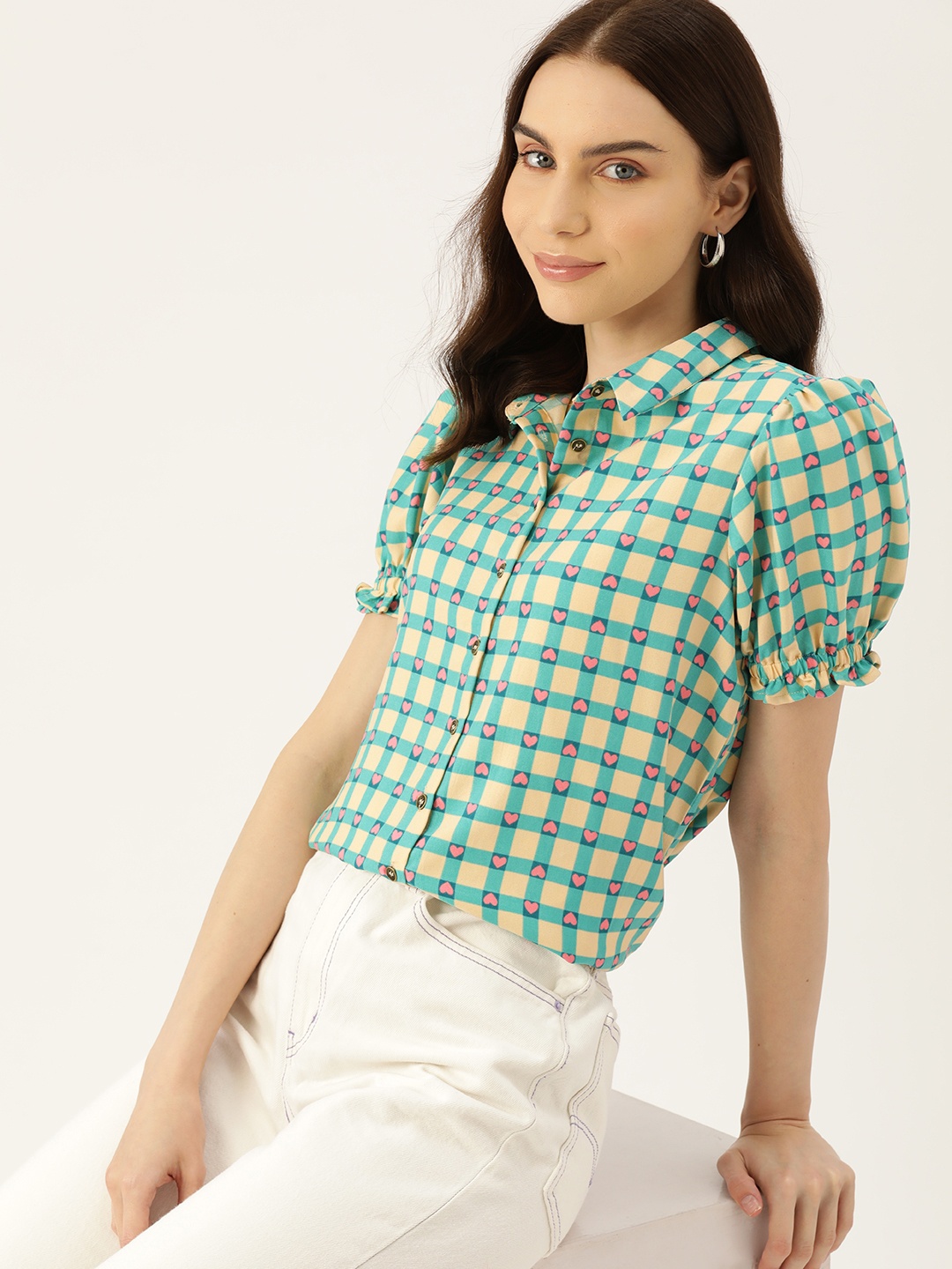 

DressBerry Women Checked Casual Shirt, Sea green