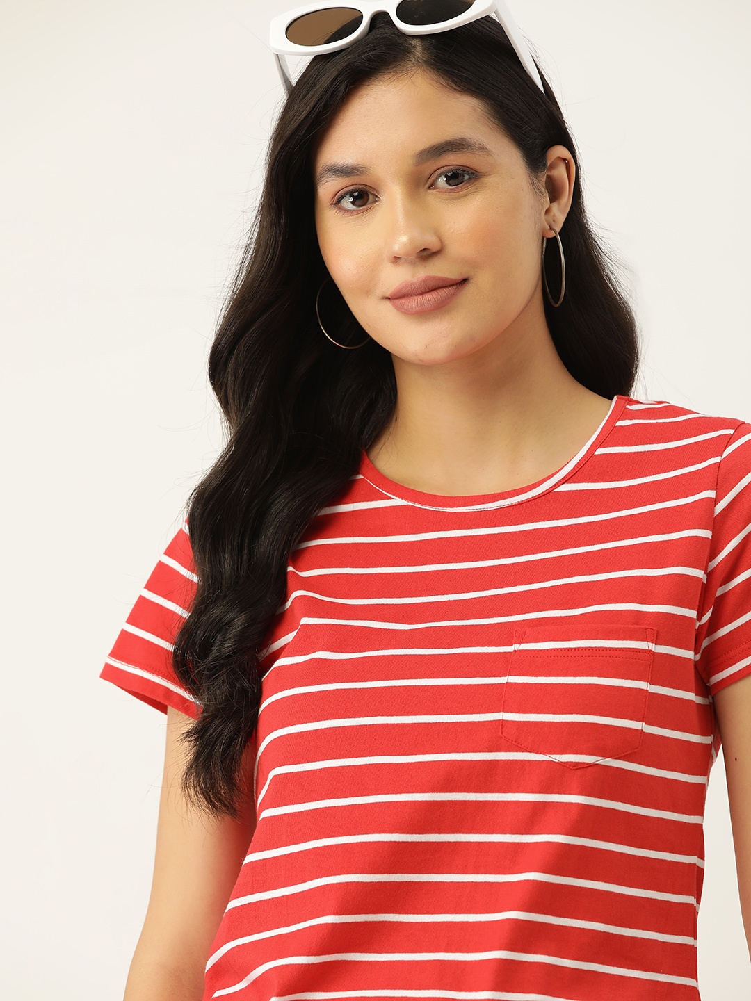 

DressBerry Women Striped Pocket T-shirt, Red