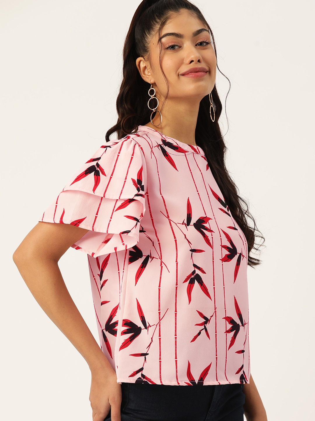 

DressBerry Floral Print Flutter Sleeve Top, Pink