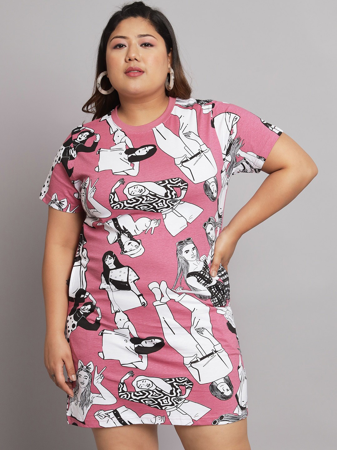 

BEYOUND SIZE - THE DRY STATE Graphic Print Cotton T-shirt Dress, Mauve