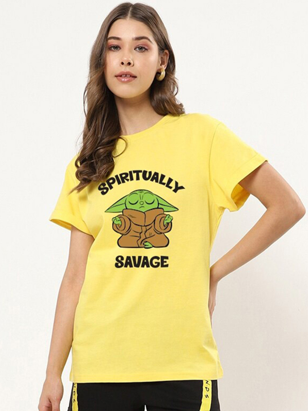 

Bewakoof Yellow Official Star Wars Merchandise Printed Oversized Boyfriend Cotton T-shirt