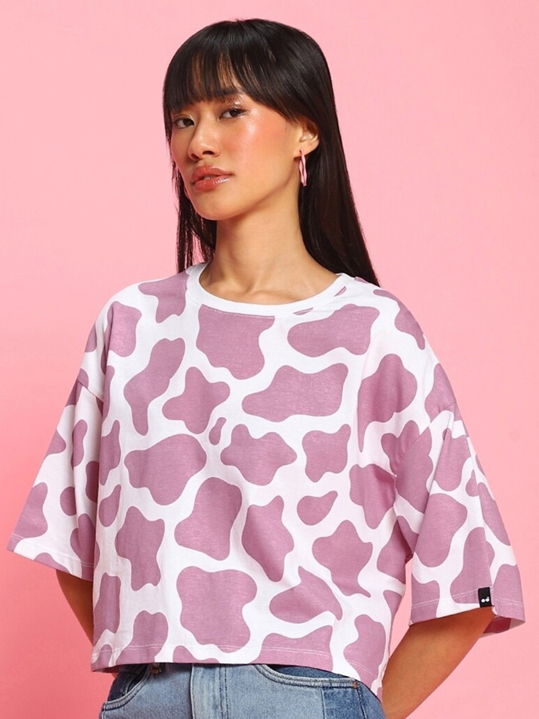 

Bewakoof Women Camo Printed Oversized Short T-shirt, White