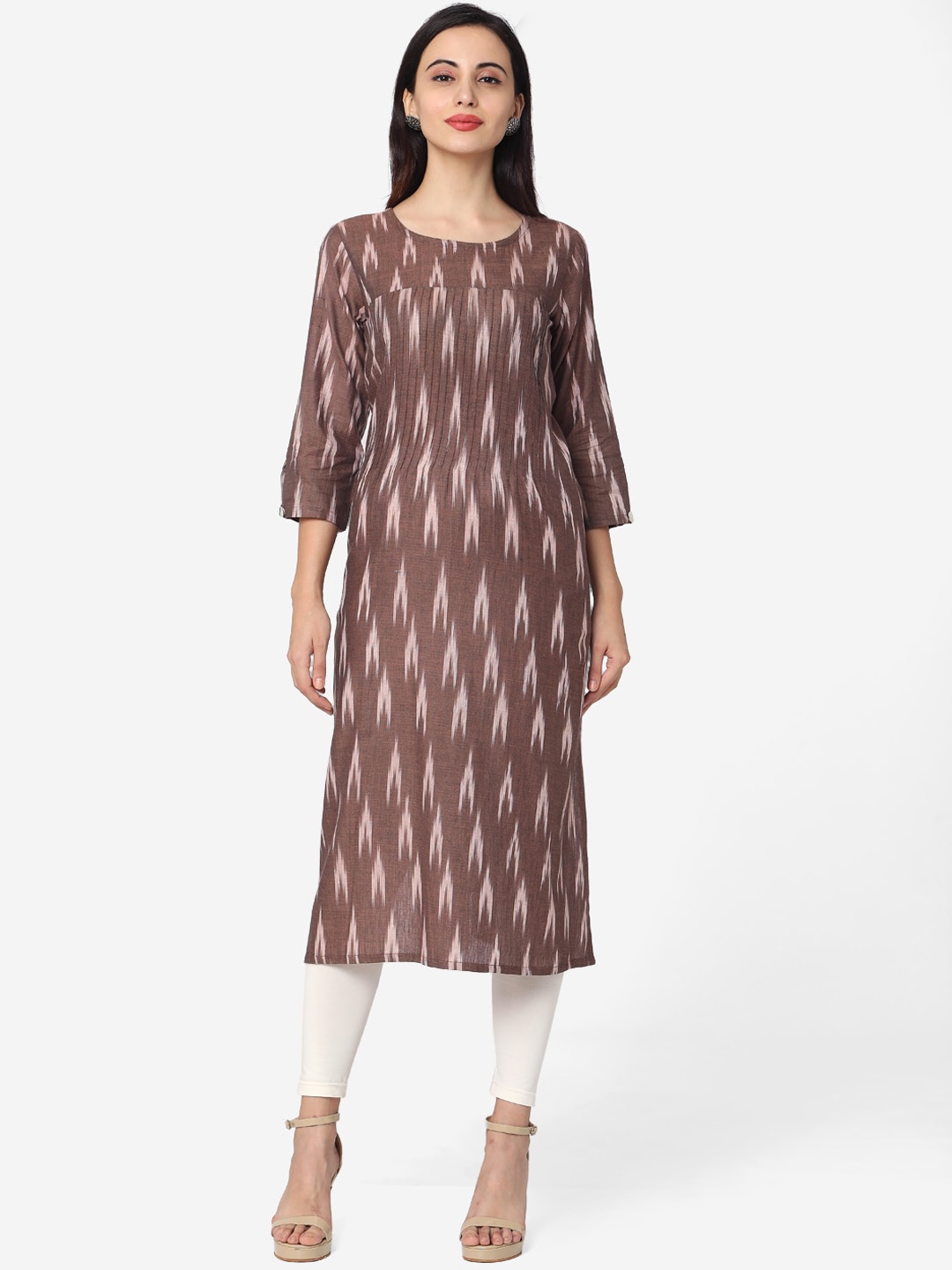 

Saanjh Brown Ikat Woven Design Pure Cotton Kurta