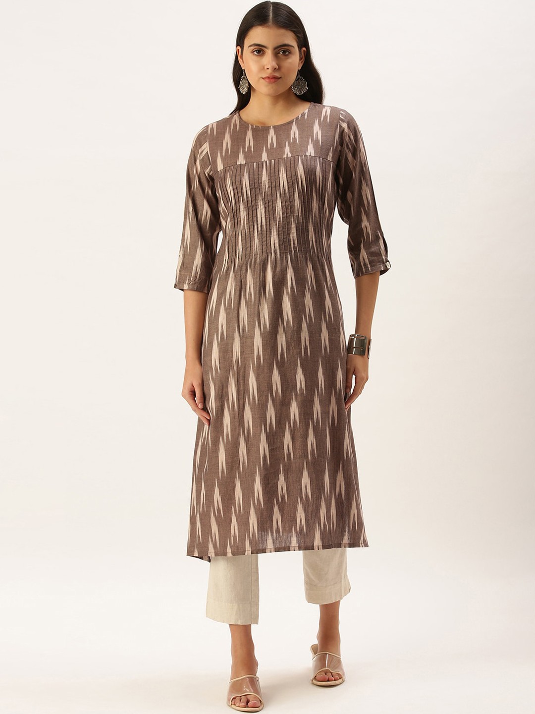 

Saanjh Brown Ikat Woven Design Pure Cotton Kurta