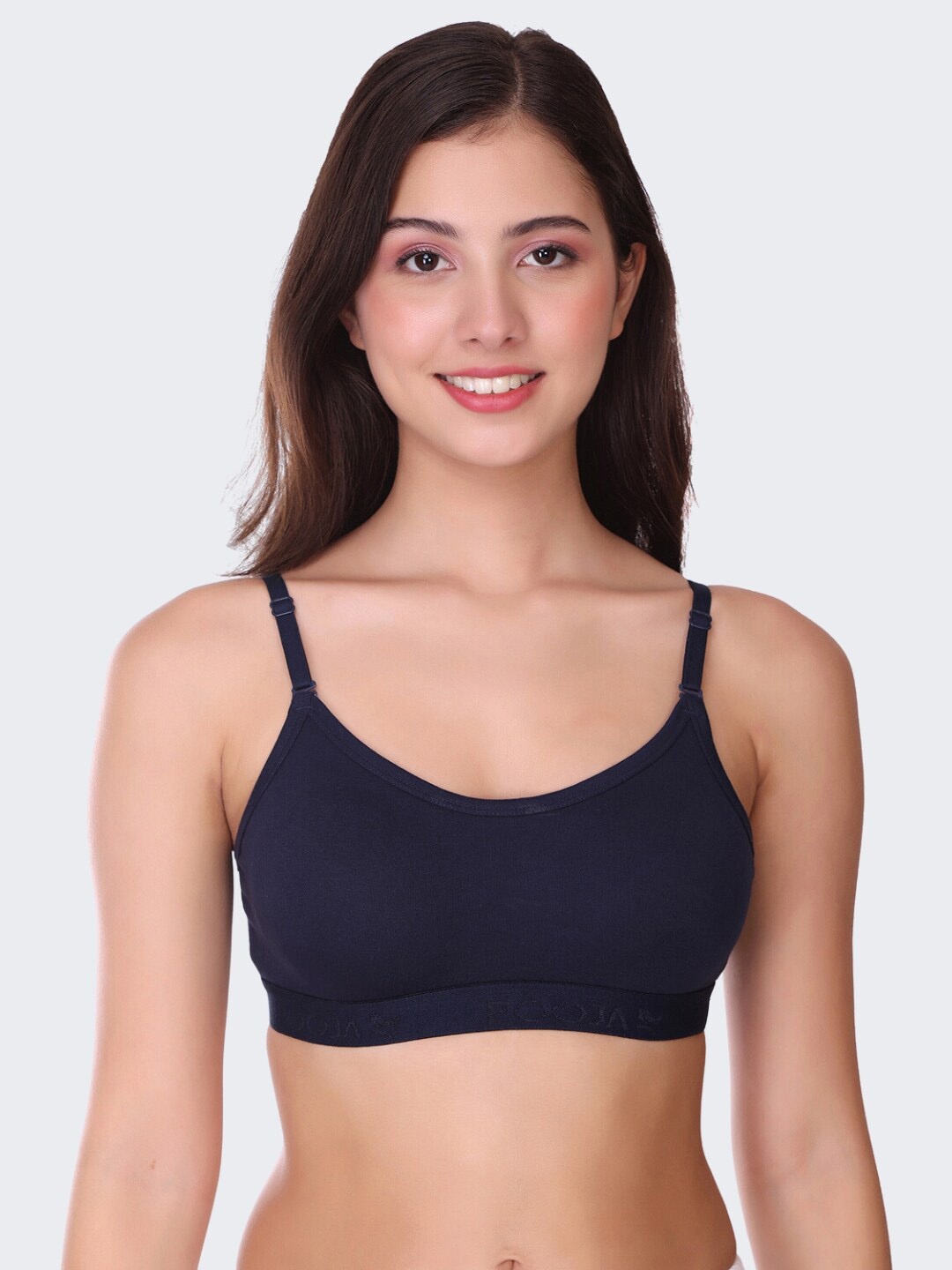 

POOJA RAGENEE Full Coverage All Day Comfort Seamless Cotton Workout Bra, Navy blue