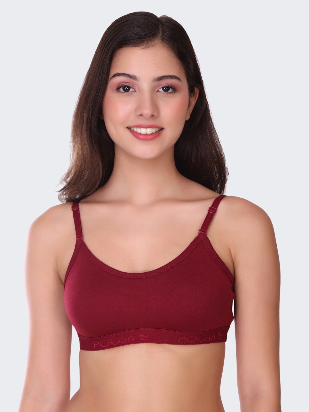 

POOJA RAGENEE Full Coverage All Day Comfort Seamless Cotton Workout Bra, Maroon