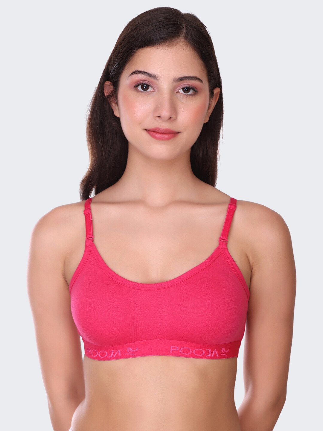 

POOJA RAGENEE Full Coverage All Day Comfort Seamless Cotton Workout Bra, Magenta