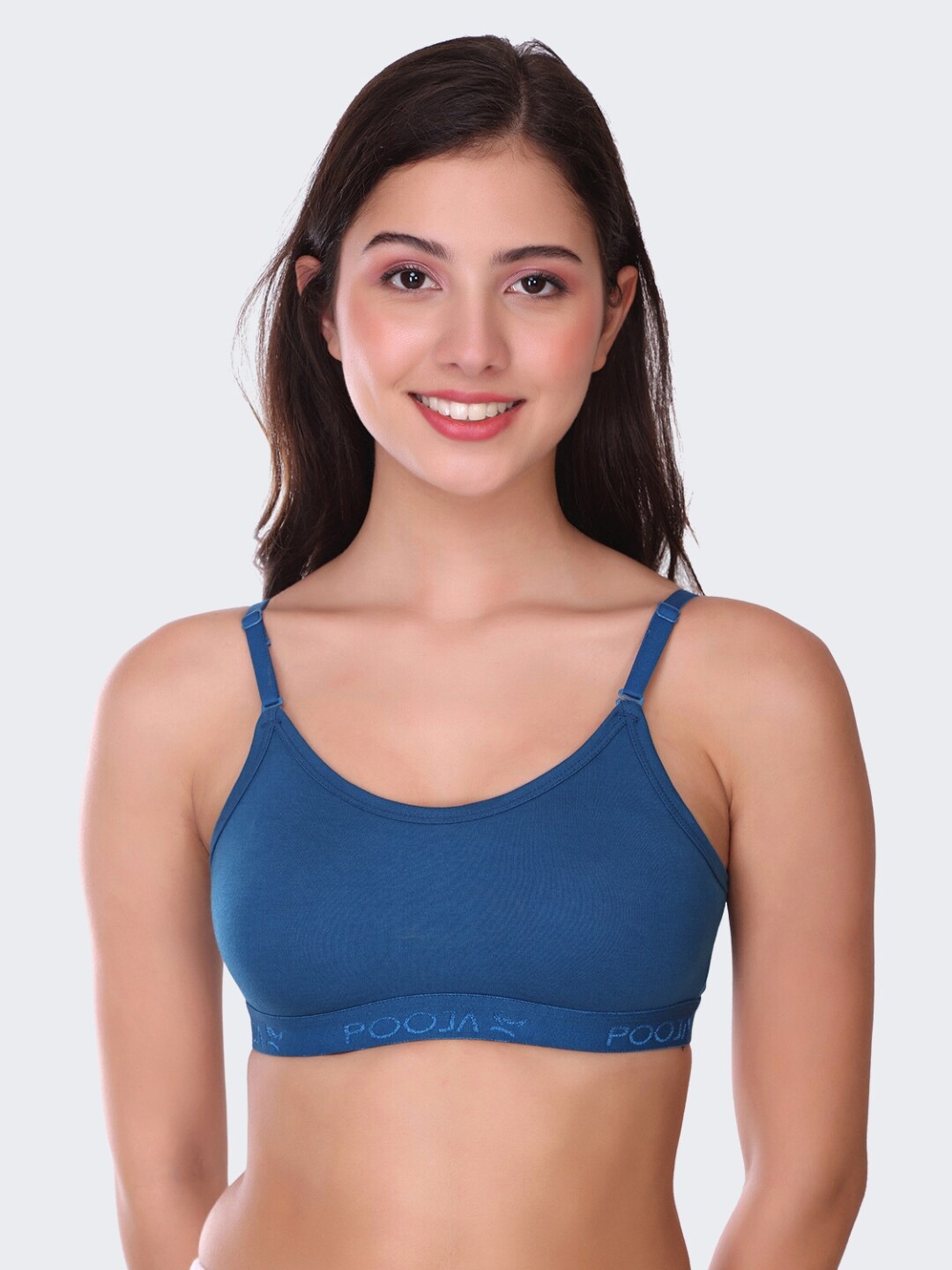

POOJA RAGENEE Full Coverage All Day Comfort Seamless Cotton Workout Bra, Blue