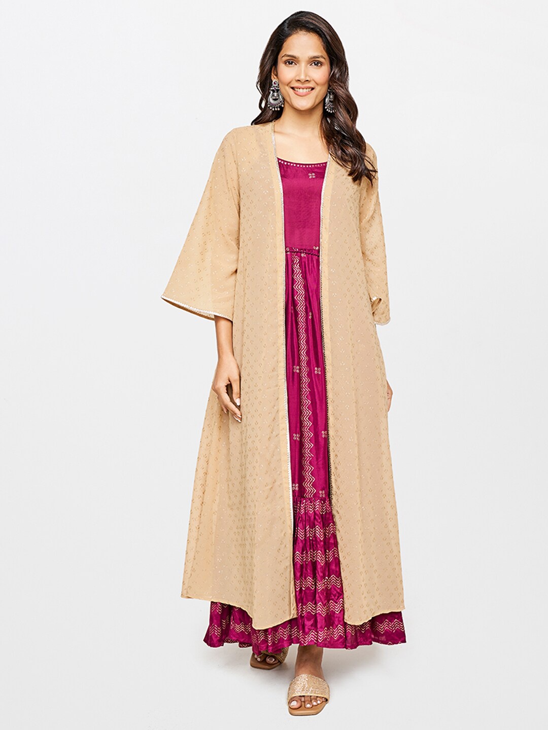 

itse Floral Printed Open Front Longline Shrug, Beige