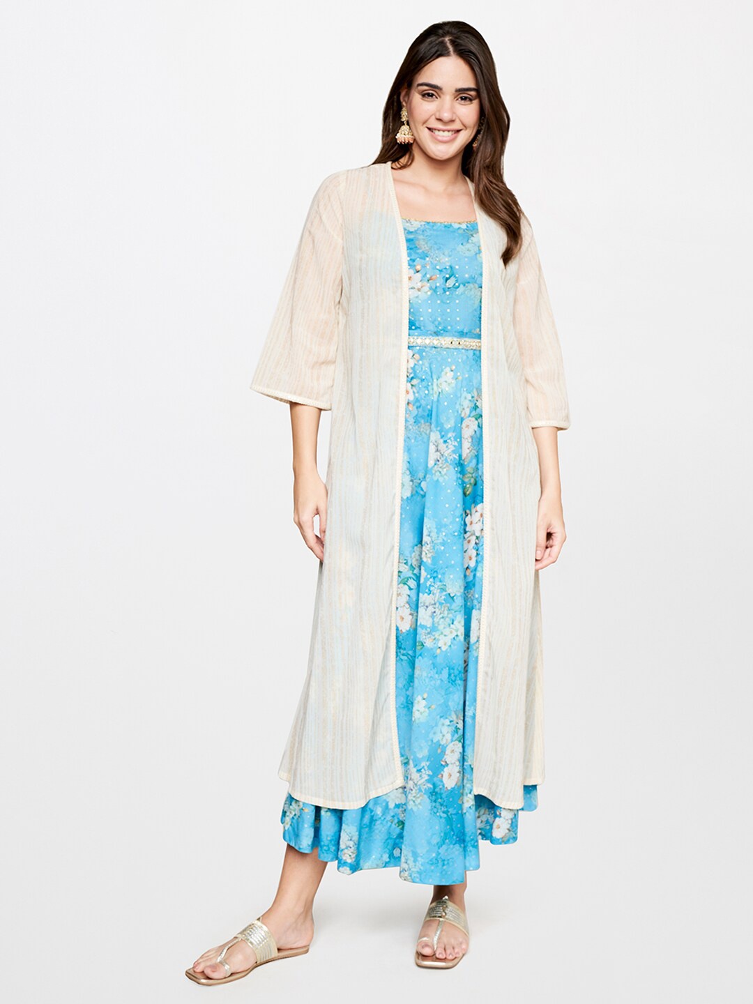 

itse Striped Open Front Longline Shrug, Off white