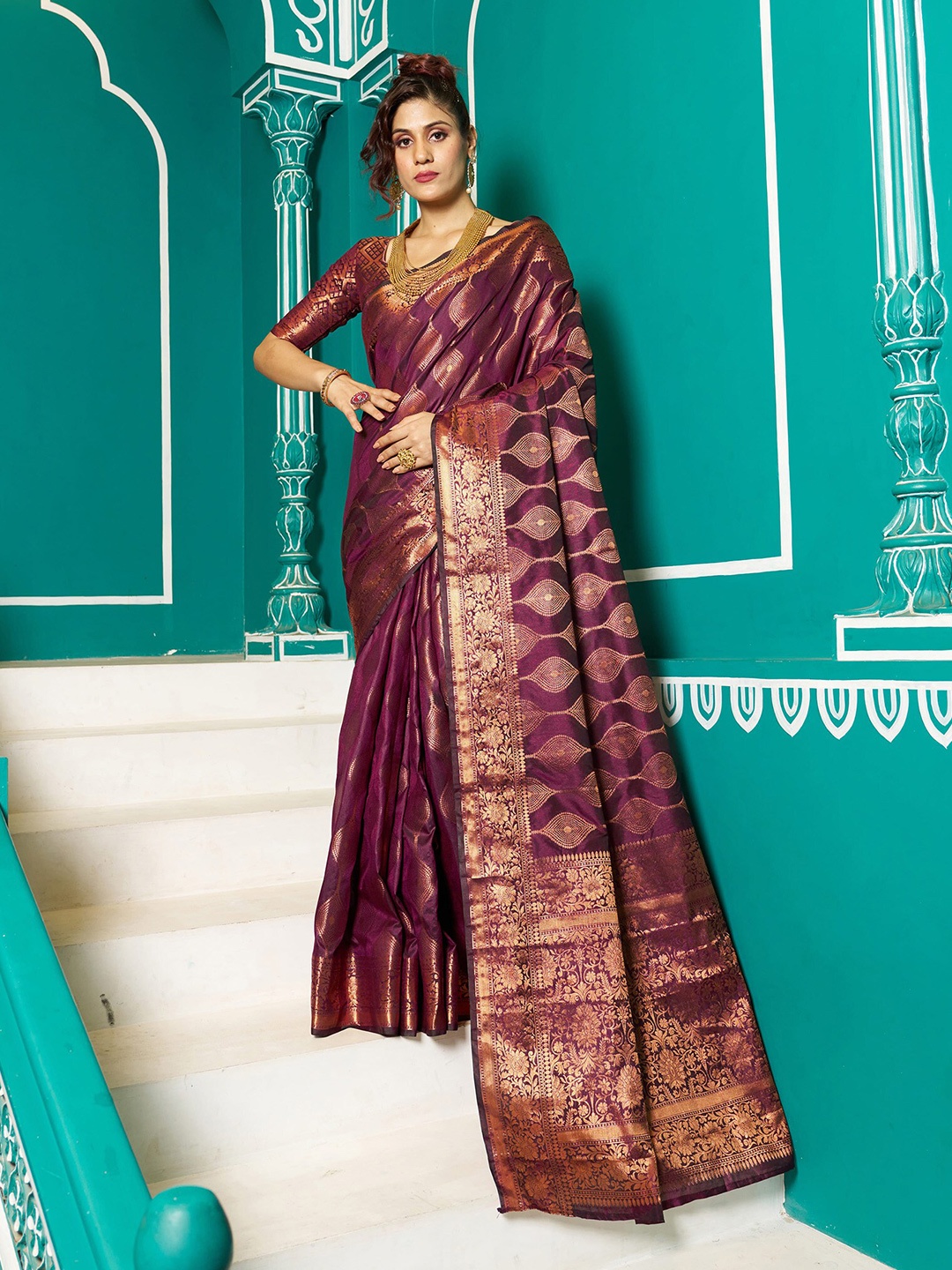 

elora Ethnic Woven Design Zari Banarasi Saree, Purple