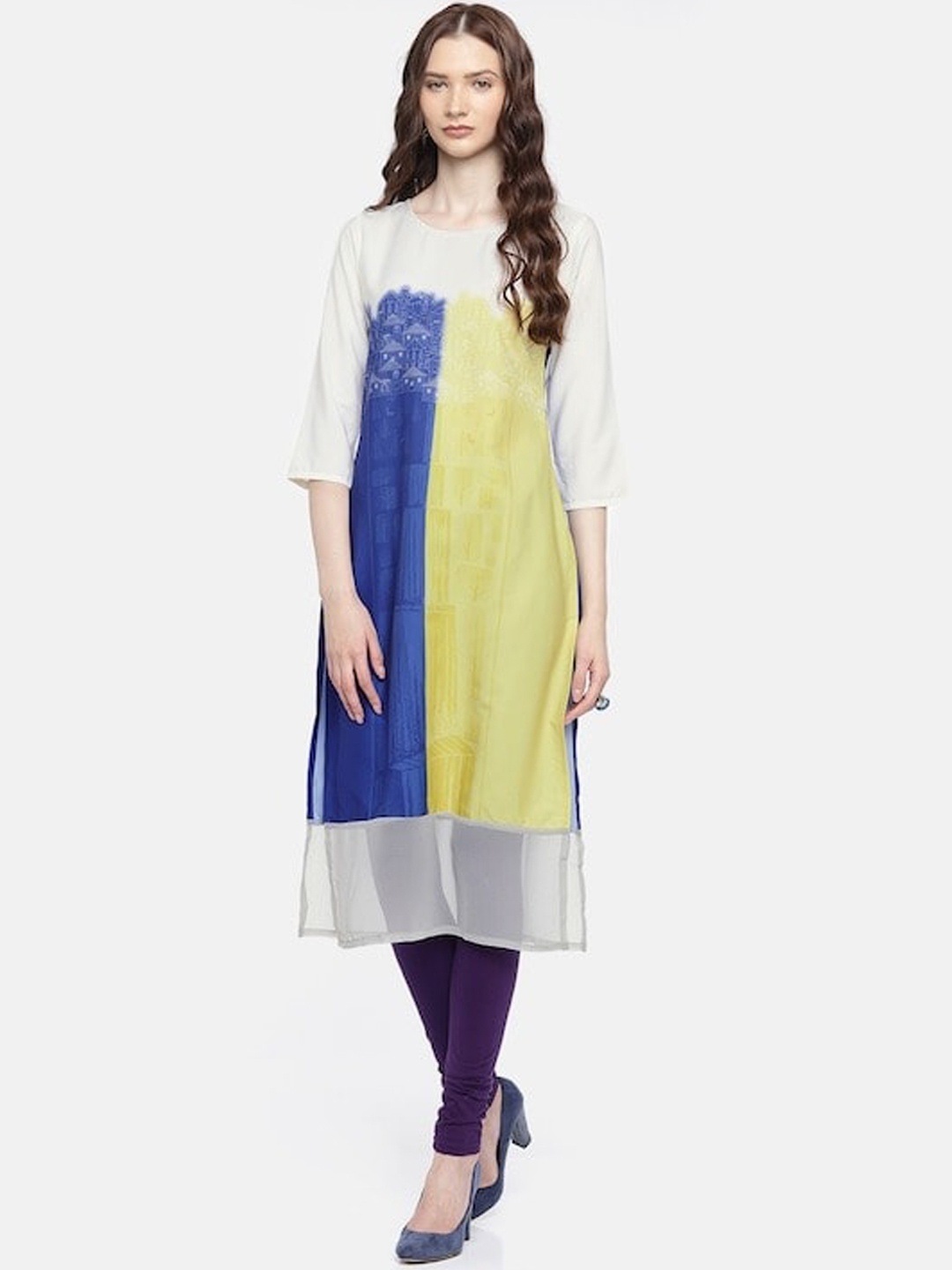 

Span Colourblocked Boat Neck Kurta, Yellow