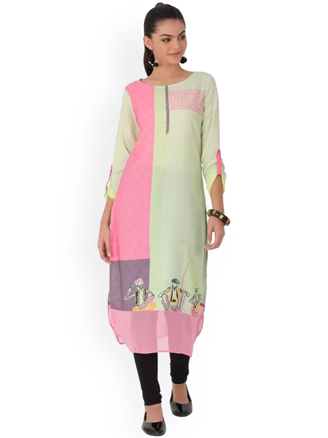 

Span Colourblocked Boat Neck Kurta, Green