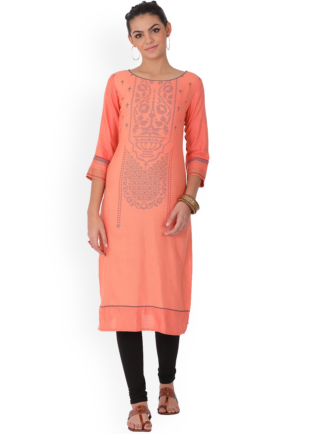 

Span Ethnic Motifs Printed Kurta, Peach