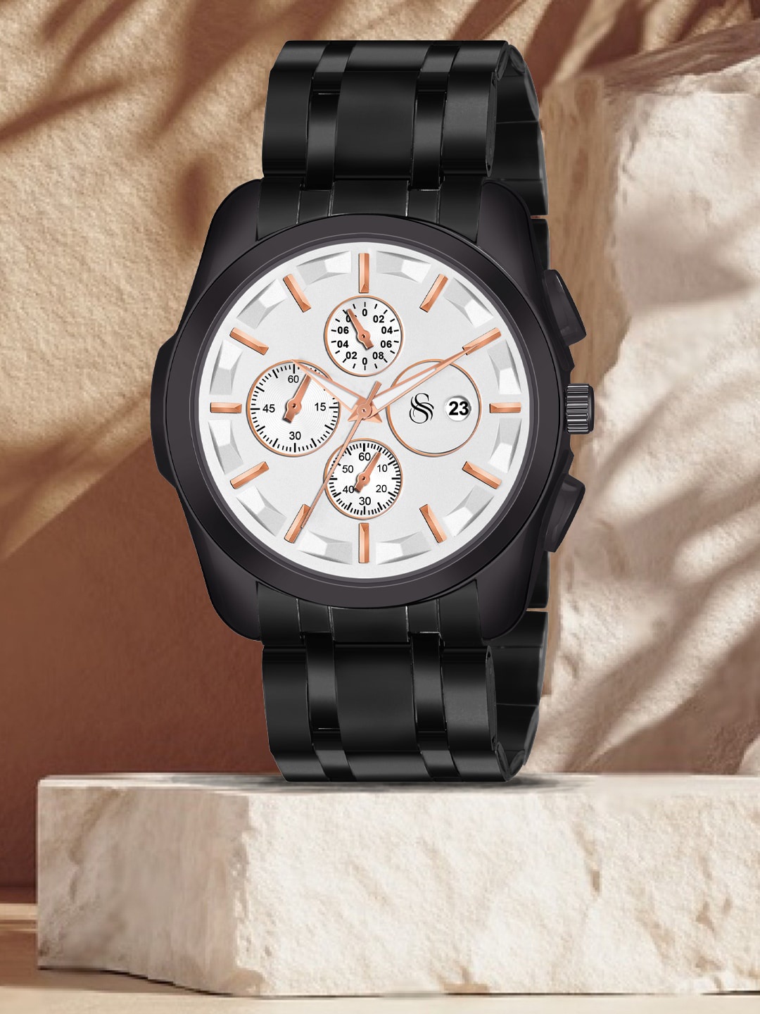 

Shocknshop Men Stainless Steel Textured Analogue Chronograph Watch WCH81Black, Black