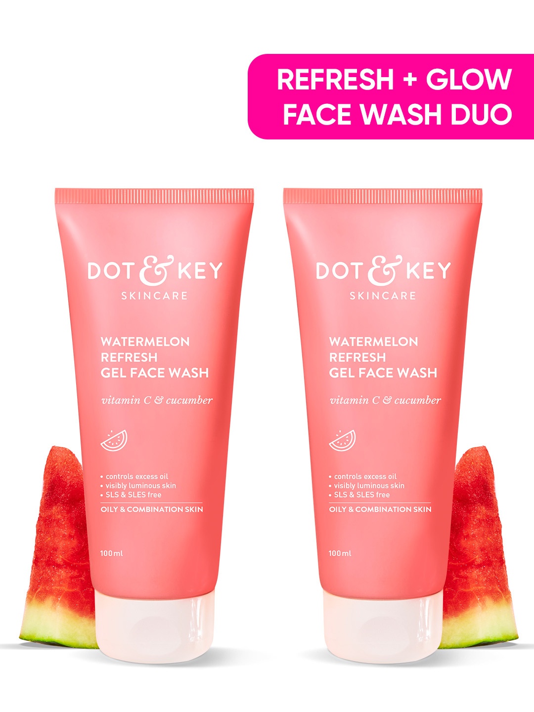 

DOT & KEY Set Of 2 Watermelon SuperGlow Facial Gel Cleanser with Vitamin C - 100ml Each, Pink