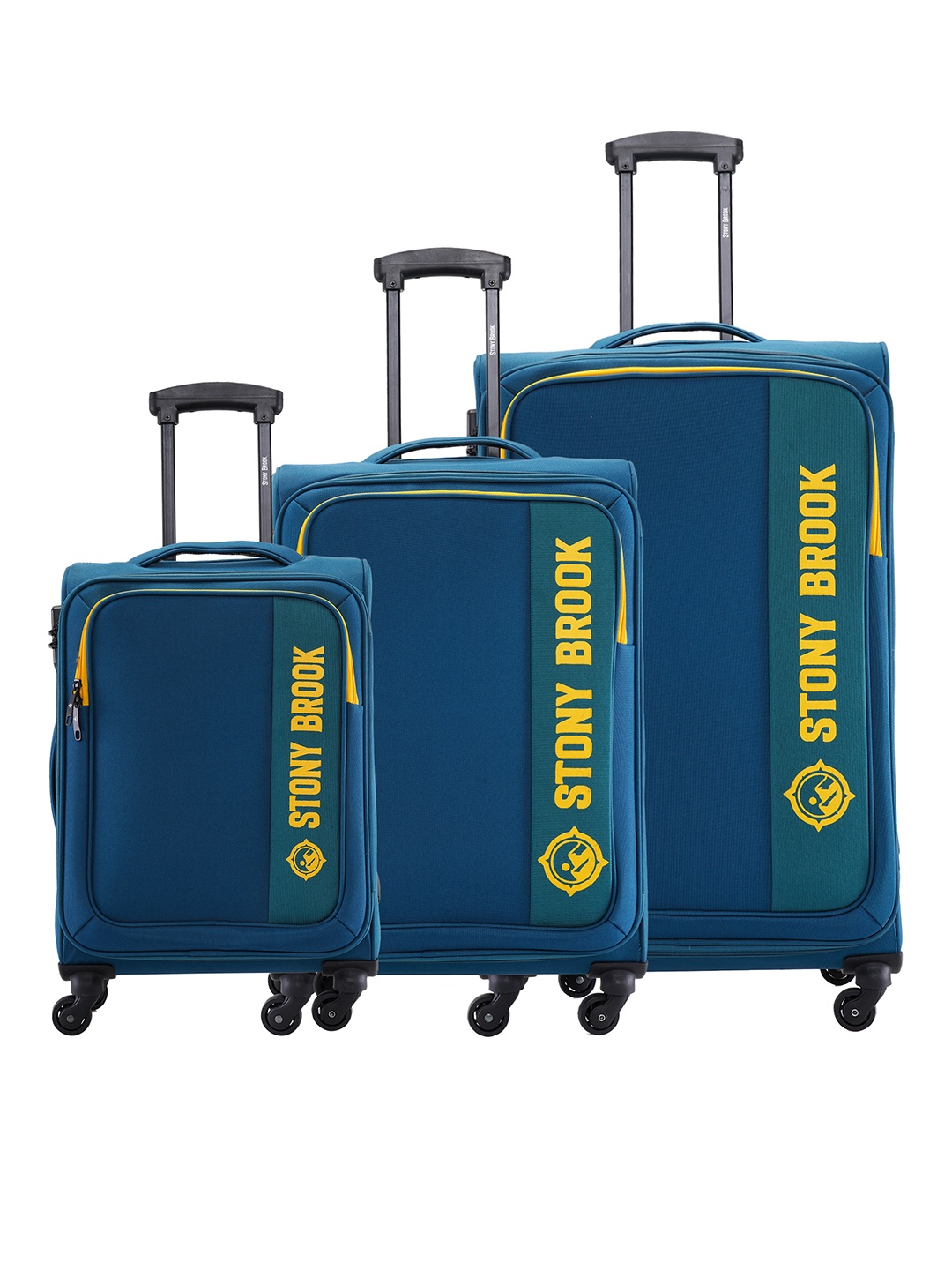

Stony Brook by Nasher Miles Set Of 3 Brand Logo Printed Soft-Sided Trolley Bags, Teal