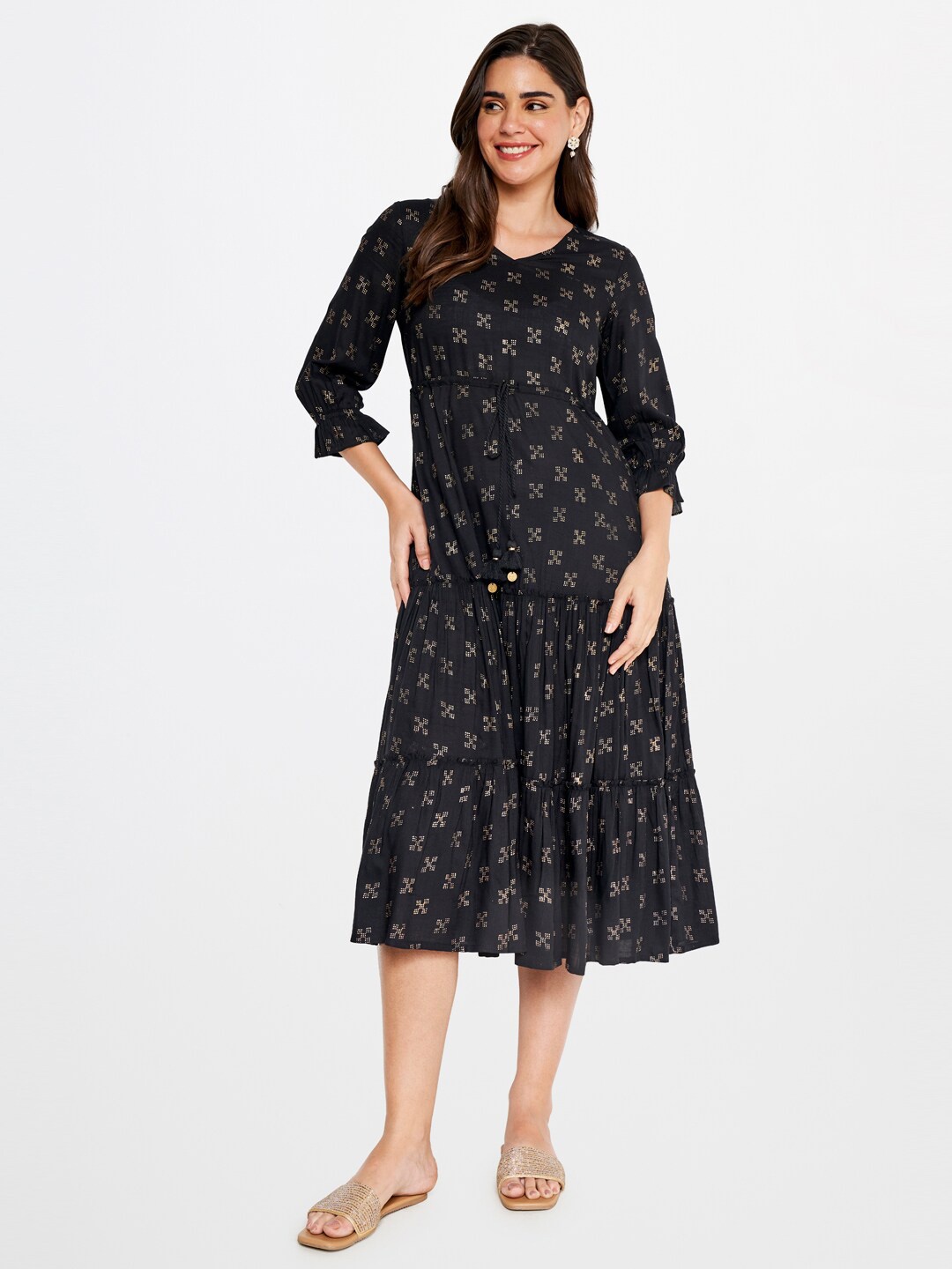 

itse Floral Print Fit and Flare Midi Dress, Black