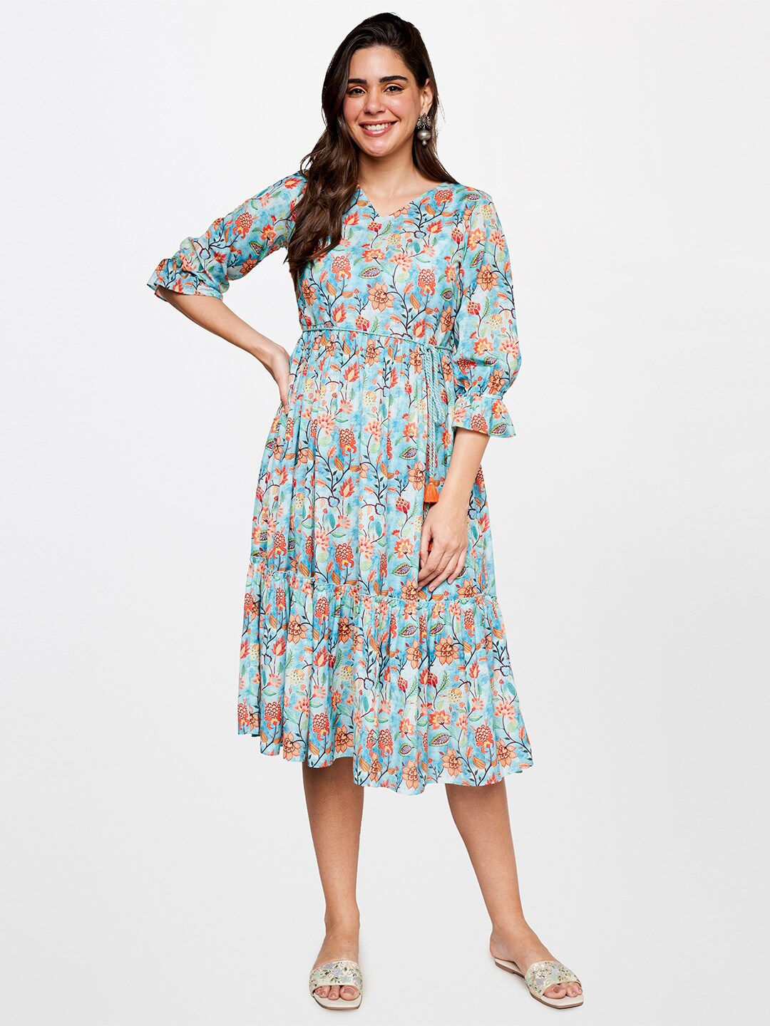 

itse Floral Print Puff Sleeve Fit & Flare Dress, Blue