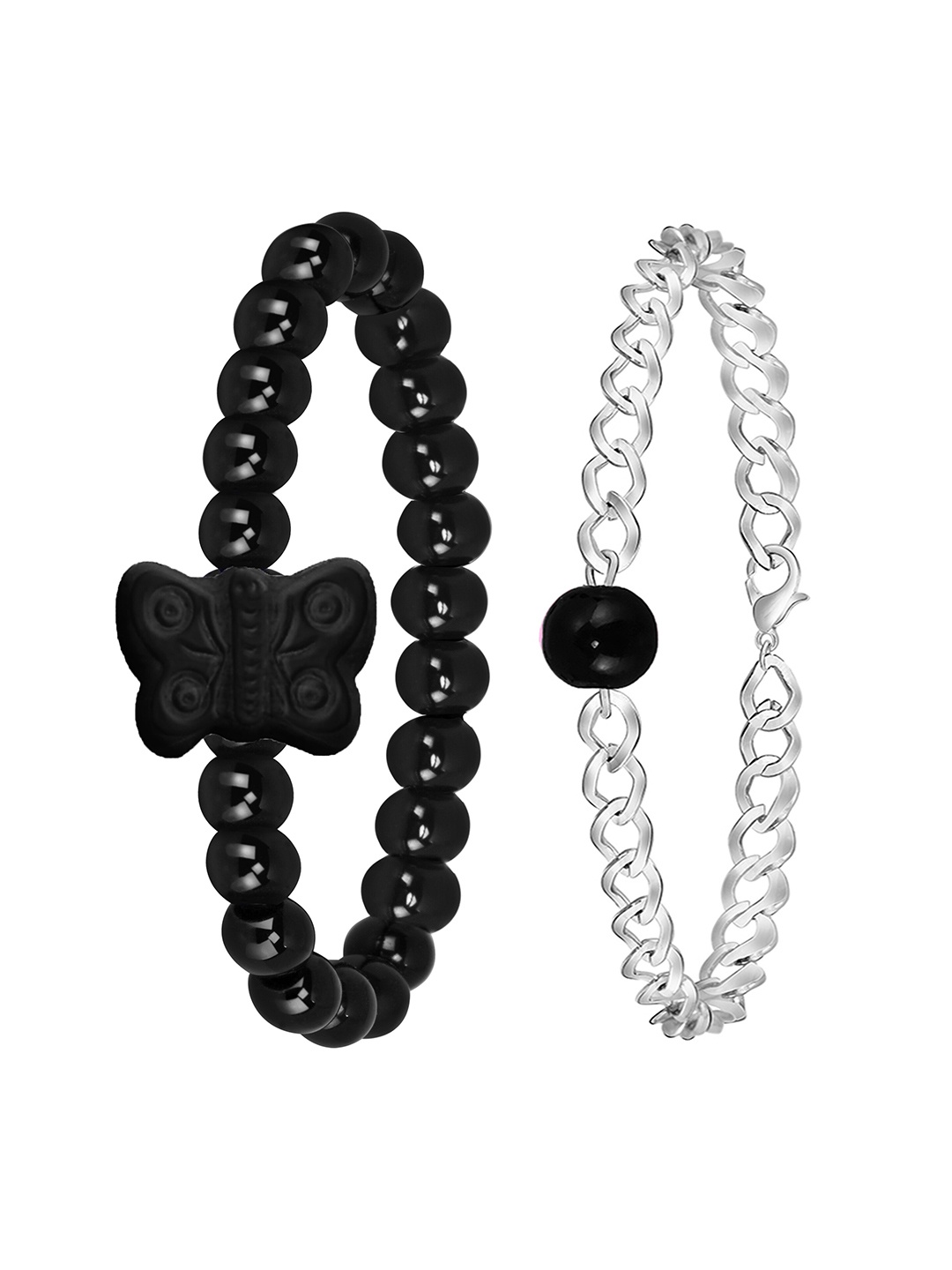 

Mikado Women Set Of 2 Beaded Elasticated Bracelet, Black