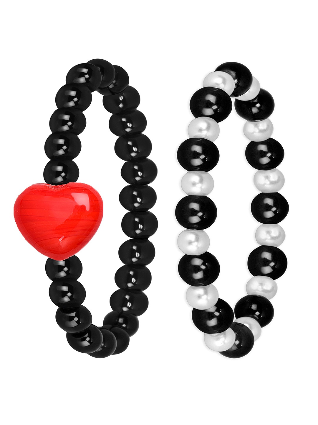 

Mikado Women Set Of 2 Beaded Elasticated Bracelet, Black