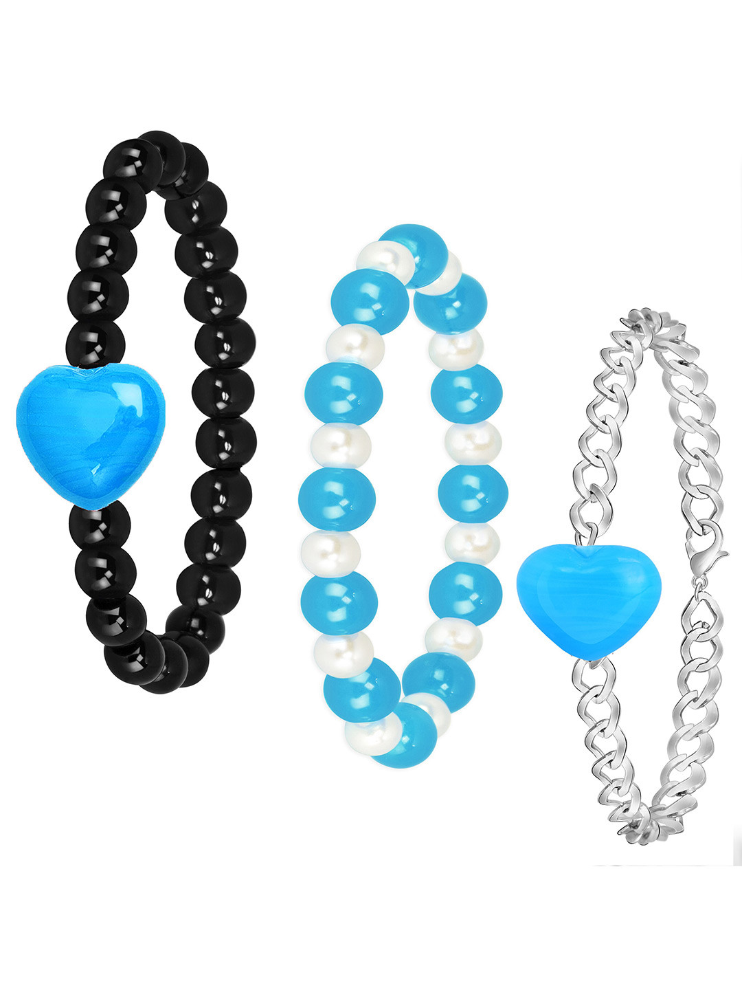 

Mikado Women Set Of 3 Beaded Elasticated Bracelet, Black