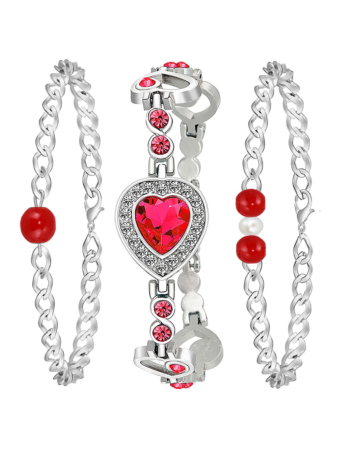 

Mikado Women Set Of 3 Beaded Link Bracelet, Silver
