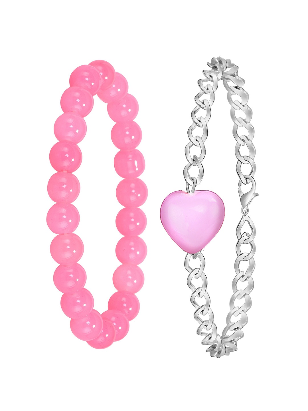 

Mikado Women Set Of 2 Silver-Plated Beaded Elasticated Slip-On Bracelet, Pink