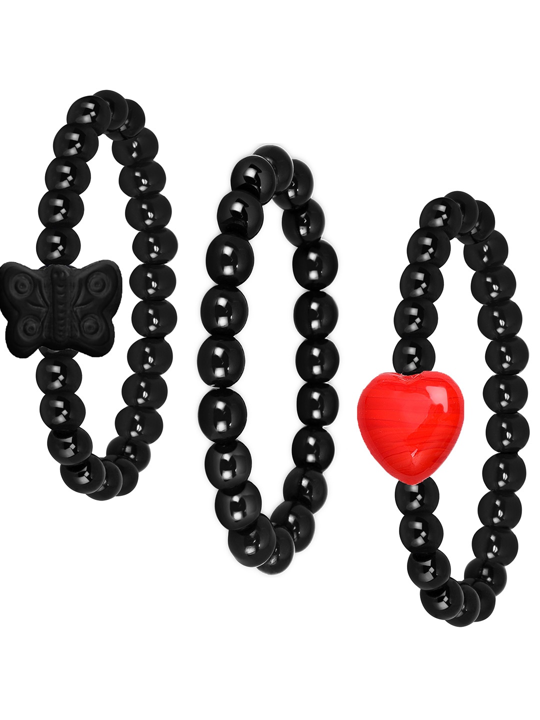 

Mikado Women Set Of 3 Beaded Elasticated Bracelet, Black