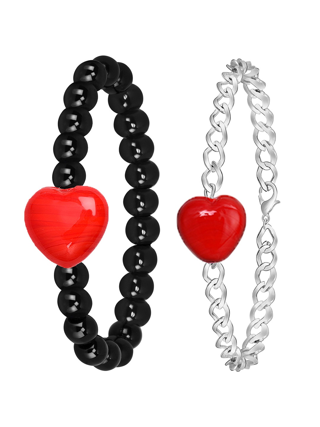 

Mikado Women Set Of 2 Artificial Beads Elasticated Bracelet, Silver