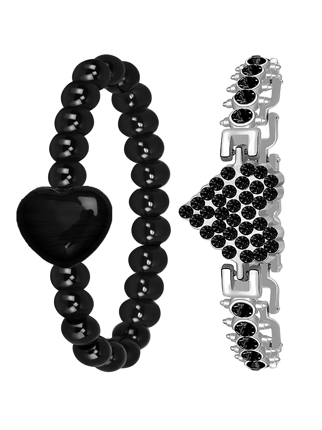 

Mikado Women Set Of 2 Artificial Beads Elasticated Bracelet, Black