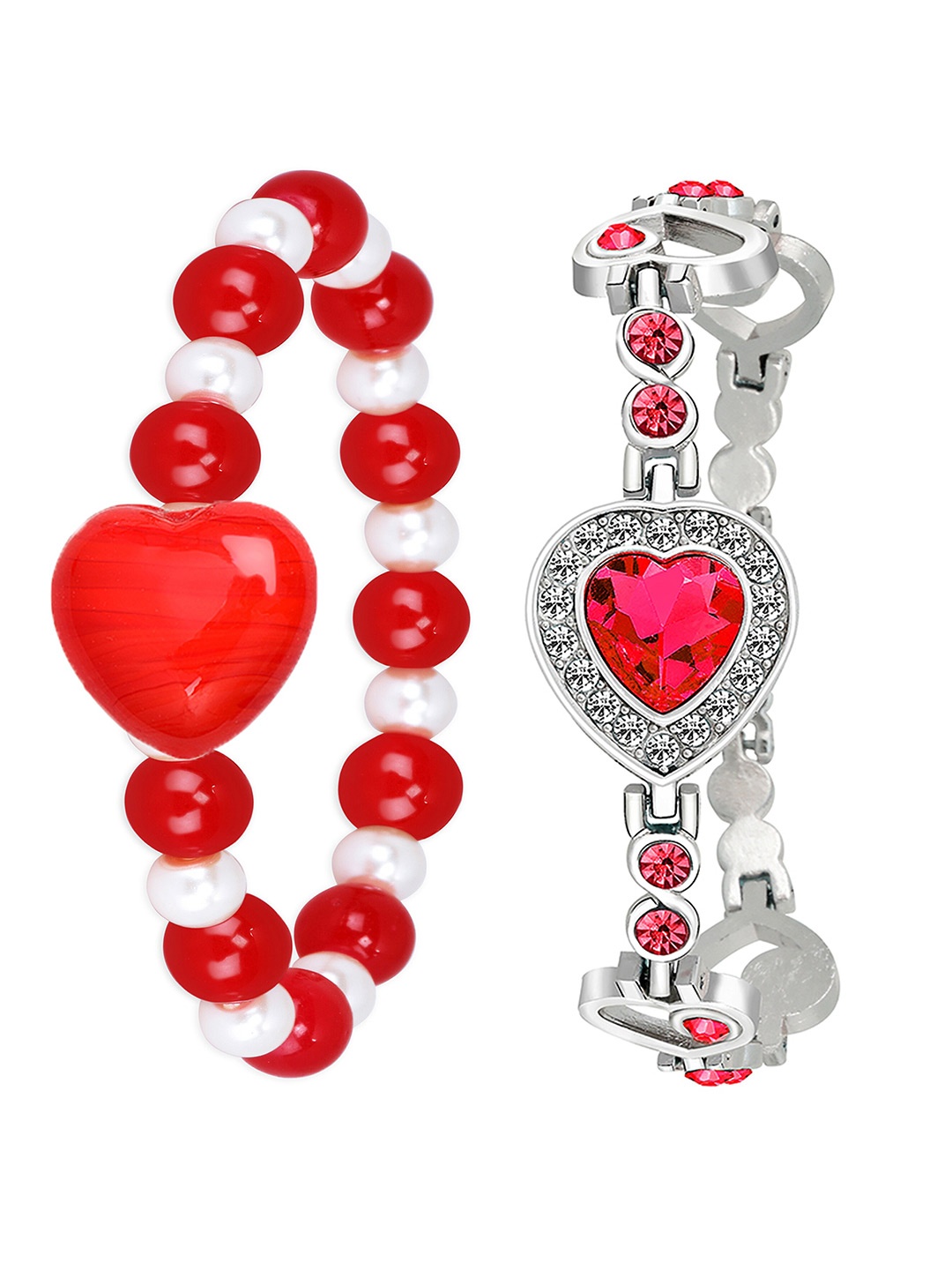 

Mikado Women Set Of 2 Beaded Elasticated Bracelet, Silver