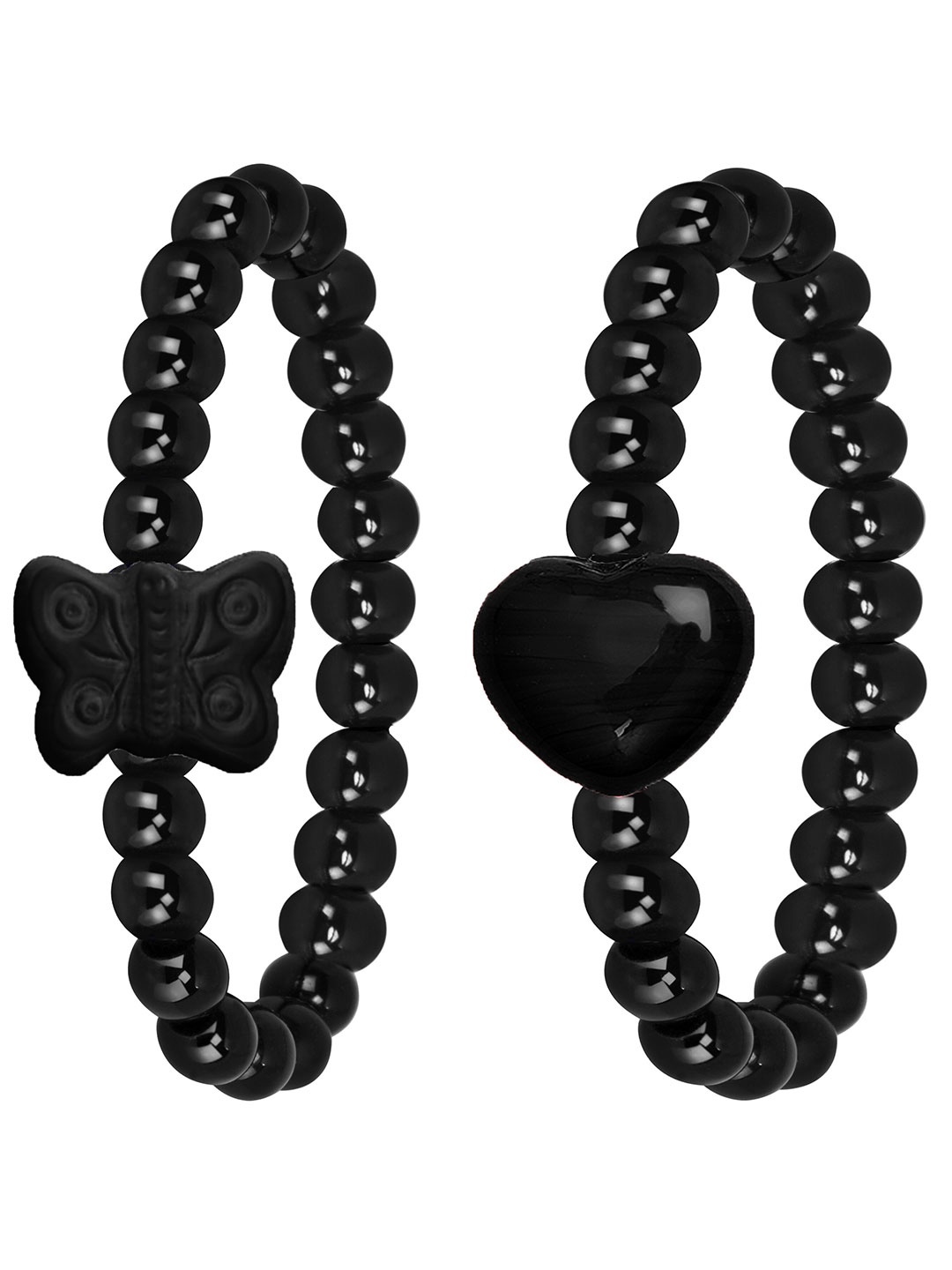 

Mikado Women Set Of 2 Beaded Elasticated Bracelet, Black