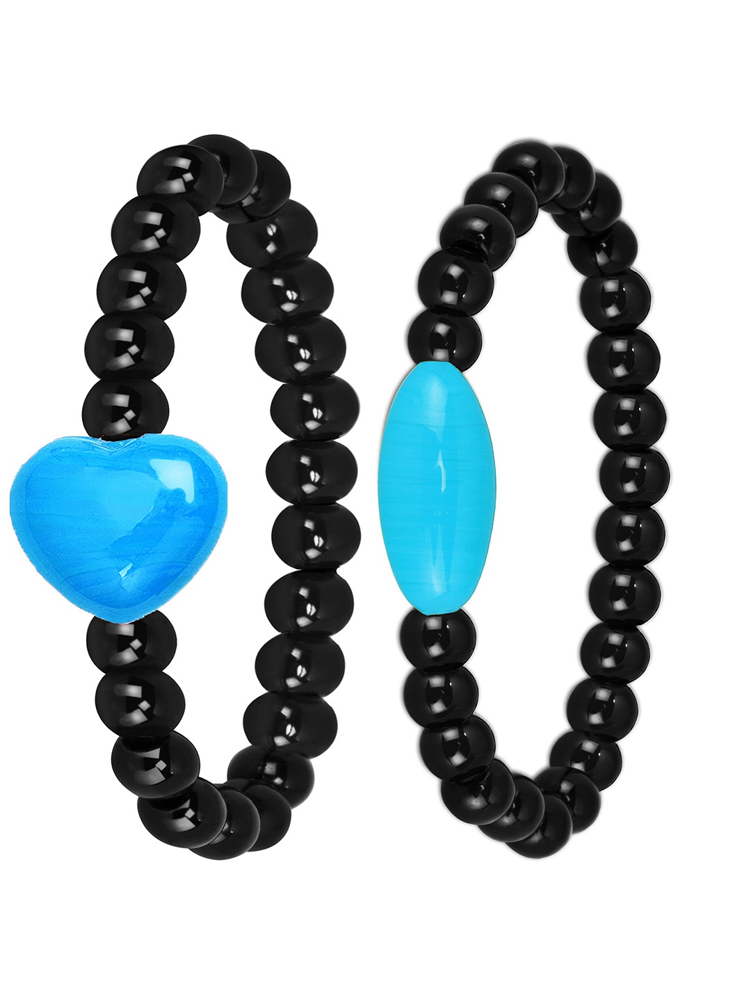 

Mikado Set Of 2 Artificial Beads Elastic Bracelet, Black