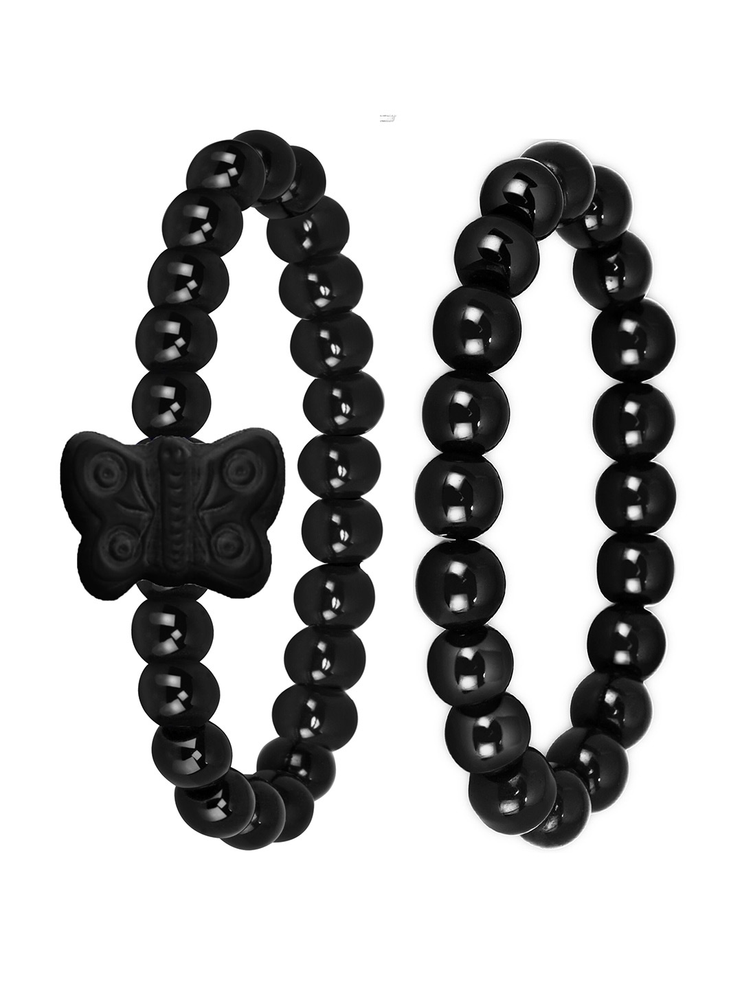 

Mikado Women Set Of 2 Artificial Beads Elasticated Bracelet, Black