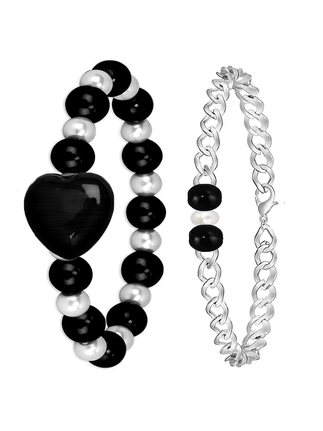 

Mikado Women Set Of 2 Beaded Elasticated Bracelet, Silver